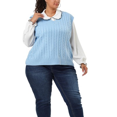 Agnes Orinda Women's Plus Size Fashion V Neck Cable Knit Sleeveless Pullover Casual Sweater Vests