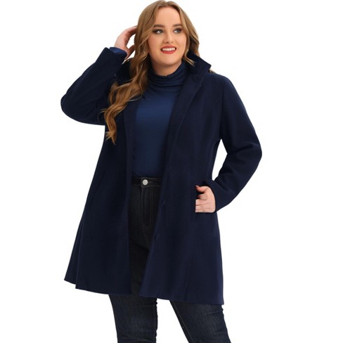 Agnes Orinda Women s Plus Size Elegant Single Breasted Detachable Hooded Trench Overcoats Navy Blue 4X