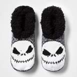 Women's Nightmare Before Christmas Knit Pull-On Microsuede Slipper Socks with Grippers - Black 4-10