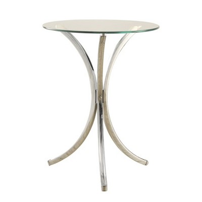 Coaster Home Furnishings Round Modern Contemporary Accent Side Snack Table with Curved Metal Legs and Tempered Glass Top, Chrome