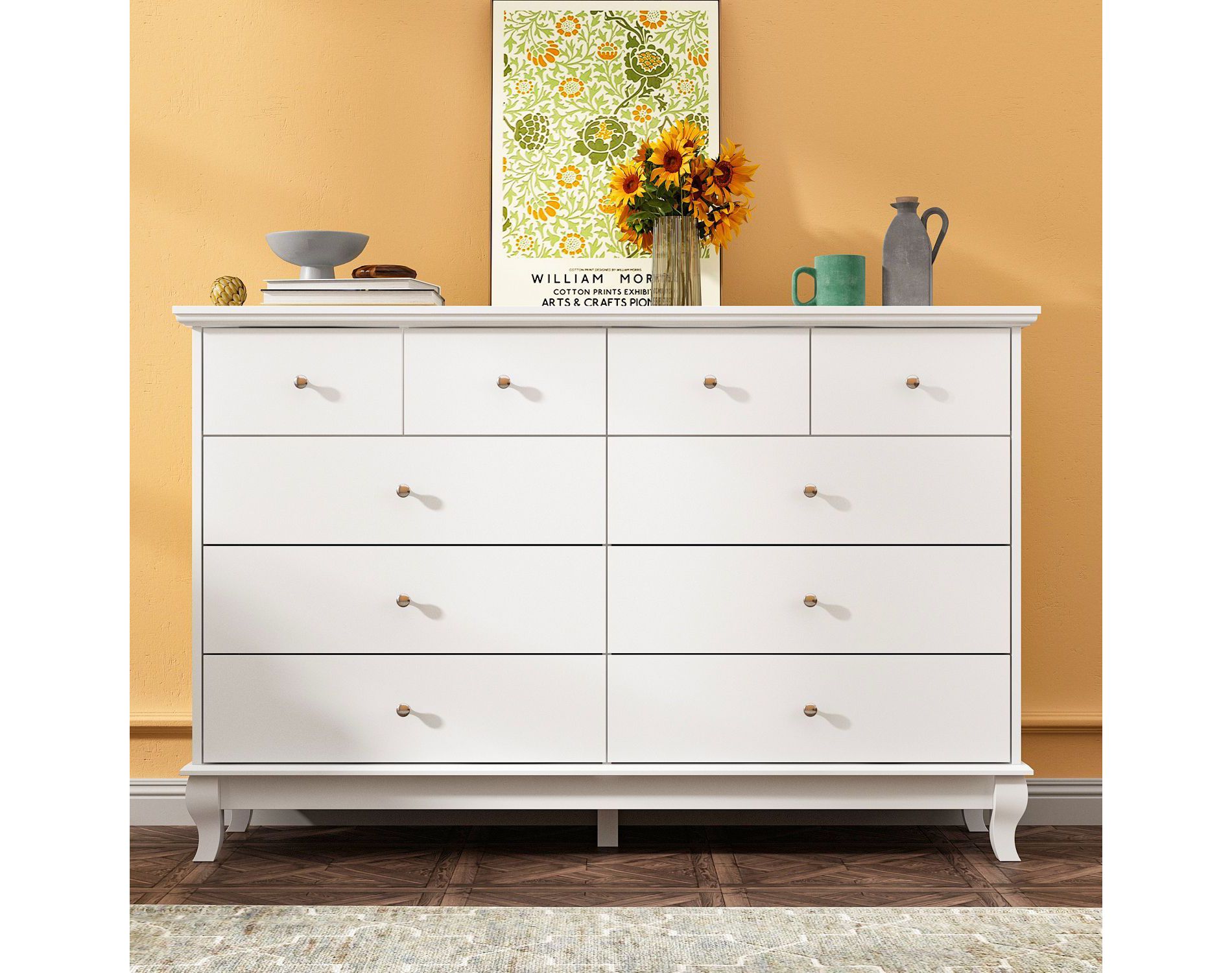 Famapy White 10 Drawers Dresser With Round Handles