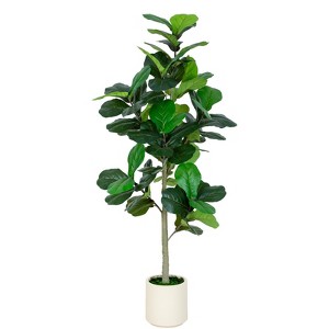 5FT 6FT Fiddle Leaf Fig Faux Tree Artificial Fiddle Leaves Banjo Fig Realistic Figuier Lyre Plant with White Pot for Indoor Outdoor Home Office Decor - 1 of 4