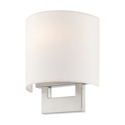 Elegant Brushed Nickel 1-Light Wall Sconce with Off-White Shade