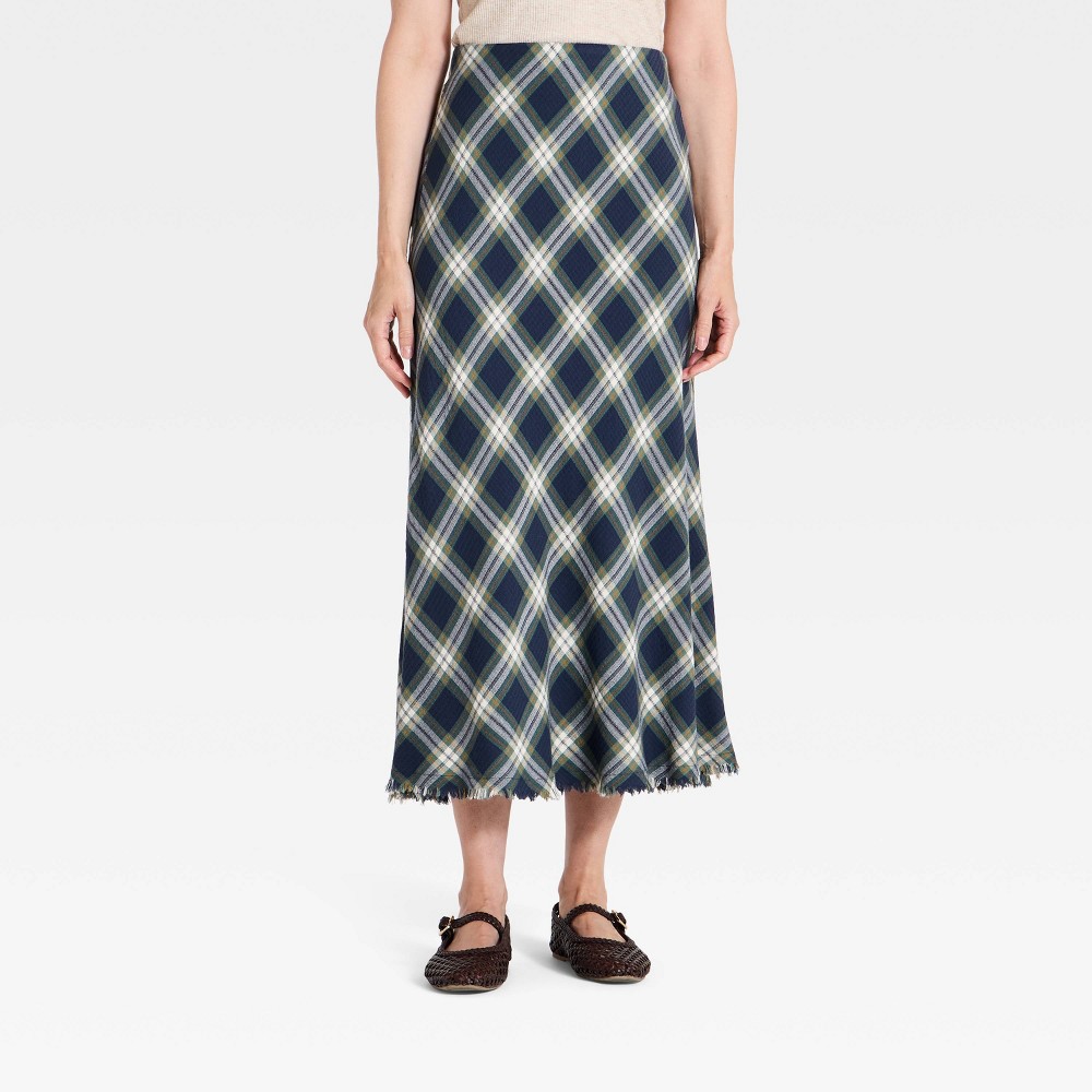 Women's Plaid Midi Skirt - Universal Thread™ Navy Blue M