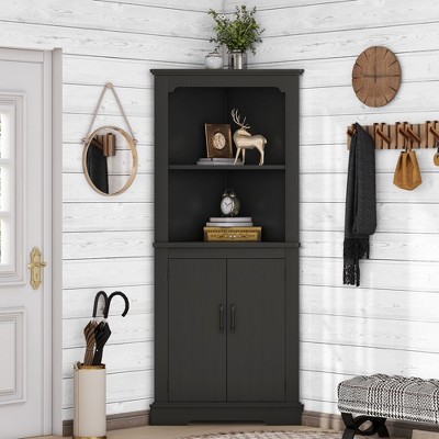 Okak Tall Freestanding Bookcase Bathroom Cabinet with 2 Doors & 2 Shelves,Floor Corner Storage Cabinet for Bathroom,Living Room
