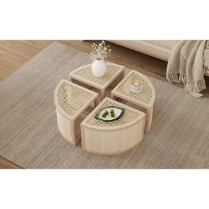 NicBex 4-Pc Modular Rattan Coffee Table, Convertible Round/Square with Storage, Solid Wood Frame Center Table for Small Living Room - 1 of 4