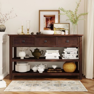 NicBex 50" Long Console Table Modern Wood Entryway Table with 2-Layer Storage and 3 Drawers for Hallway,Living Room