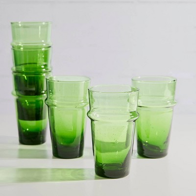11oz Moroccan Beldi Handblown Drinking Glass Green - Verve Culture