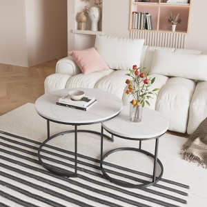 NicBex Modern Nesting Coffee Table Set of 2,Round Marble Tabletop & Sturdy Metal Legs,Center Table for Living Room - 1 of 4