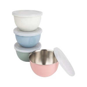 Lexi Home 4-Pack 8 oz Stainless Steel Mini Bowls with Plastic Lids - 1 of 4