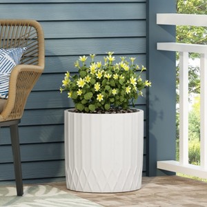 KWPZQEB Fluted Round Planter, Lightweight Concrete Plant Pot, Elegant Planters for Indoor Plants with Drainage Hole for Garden, Patio, Home, White - 1 of 4