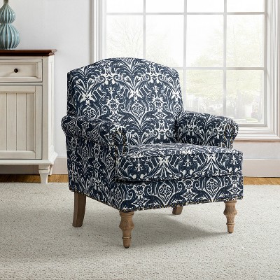 Yahweh Wooden Upholstered  Floral Pattern Design Armchair with Panel Arms and Camelback  | ARTFUL LIVING DESIGN