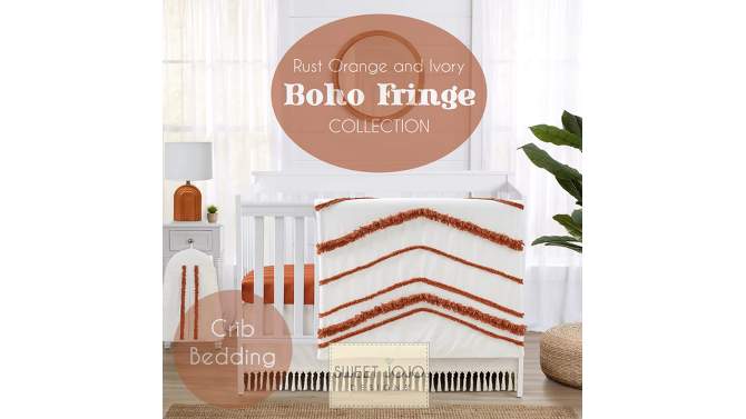 Sweet Jojo Designs Gender Neutral Unisex Baby Crib Bedding Set - Boho Fringe Rust Orange Ivory Off White 4pc, 2 of 8, play video
