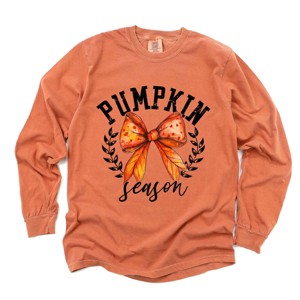 Simply Sage Market Coquette Orange Bow Pumpkin Season Garment Dyed Long Sleeve - 1 of 4