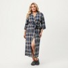 Anna-Kaci Lounge Women's PLus Size Plaid Long Robe with Brushed Texture Adjustable Waist Tie, and Three-Quarter Sleeves - 3 of 4