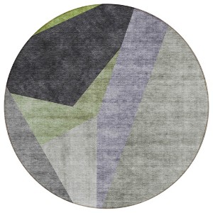 Sage Green And Charcoal Abstract Washable Indoor Outdoor Area Rug - 1 of 4