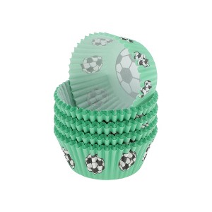 Unique Bargains Soccer Ball Print Disposable Baking Cups Greaseproof Paper Green Black White 1.97"x1.18" 100 Pcs - 1 of 4