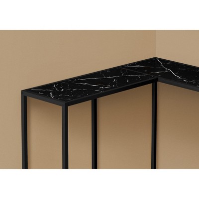 Black Marble and Metal Rectangular Corner Console Table with Storage