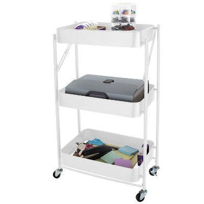 White 3-Tier Metal Folding Utility Rolling Storage Cart