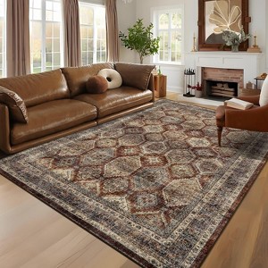 Washable Runner Rug Non Slip Floor Carpet, Low Pile Distressed Kitchen Rug, Non-Shedding Faux Wool Soft Rug, Vintage Printed Rug - 1 of 4