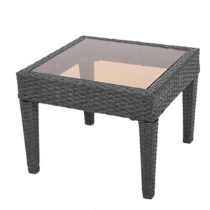 Vynxaria Patio End Tables - 15-Inch Gray Outdoor Antibes Wicker Accent Table - 1 of 4