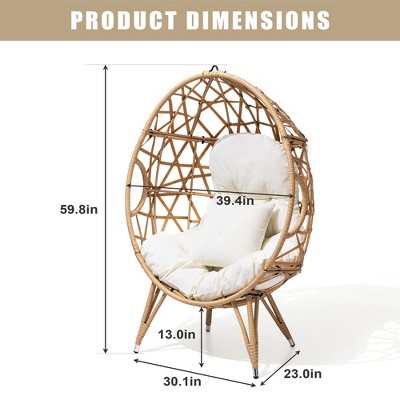 Beige Wicker Egg Chair with Metal Frame and Cushions