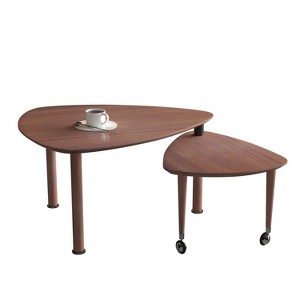 KTMBDW Coffee Table with Wheels, Coffee Tables for Living Room, 2 Tier Small Coffee Table Wood Cocktail Table Dining Table - 1 of 4