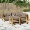 vidaXL 10-Piece Bamboo Patio Furniture Set with Taupe Cushions - Outdoor Garden Lounge Sofa - Modular Design, Includes Table and Cushions - 2 of 4