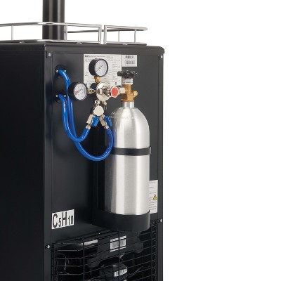 Spotless Steel and Black Dual Tap Freestanding Beverage Dispenser