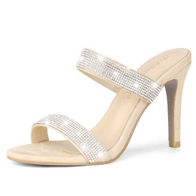 Allegra K Women's Open Toe Stiletto Heel Rhinestone Mules Sandals