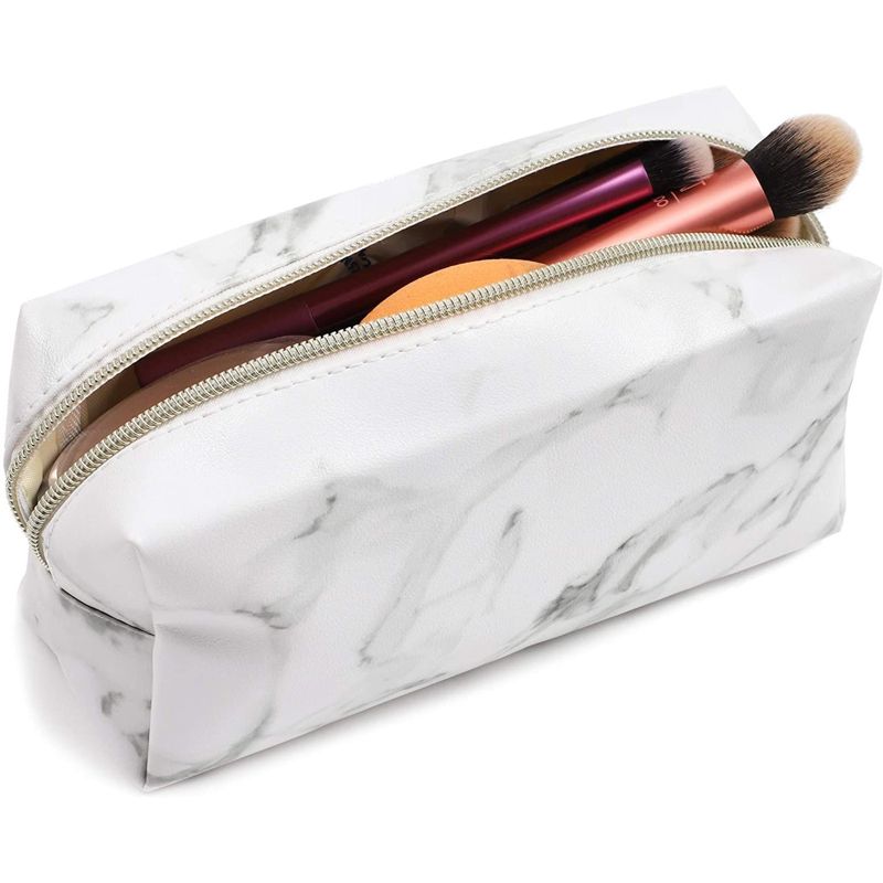 White Marble Printed Cosmetic Travel Pouch Set for Makeup Supplies (2 Pack), 3 of 9