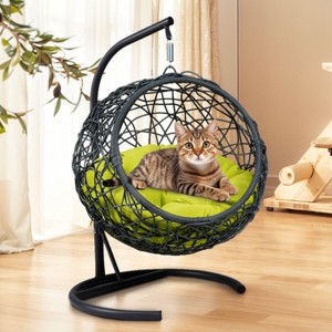 Cat Swing Bed with Stand and Cushion,Rattan Cat Egg Chair Hammock,Wicker Hanging Bed for Indoor Cats and Small Pets-Maison Boucle - 1 of 4