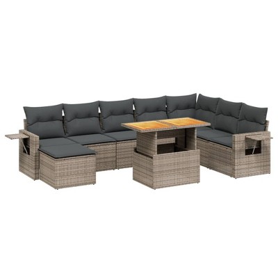 vidaXL Garden Sofa Set Grey PE rattan Large Adjustable Armrests