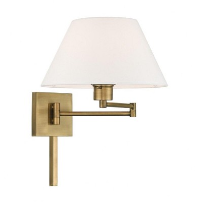 Antique Brass Swing Arm Wall Lamp with Fabric Shade