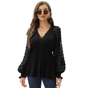 Puff Sleeve Peplum Tops Lantern Sleeve V Neck Tops Peplum Shirts For Women Loose Fit - 1 of 4