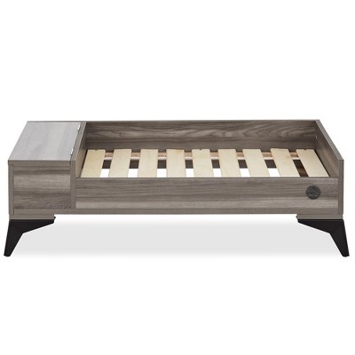 Medium Gray Wooden Elevated Pet Bed with Storage and Water-Resistant Mattress