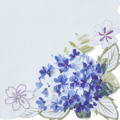 Spring Hydrangea Embroidered White Fabric Placemats Set of 4