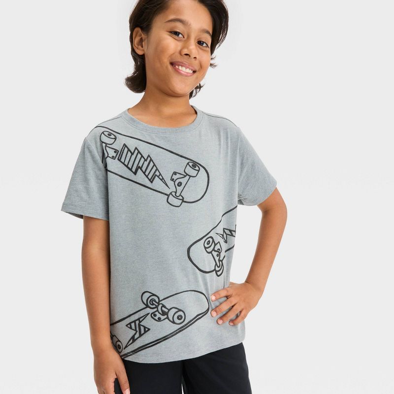 Boys' Short Sleeve Skateboards and Lightning Bolts Graphic T-Shirt - Cat & Jack™ Light Gray, 3 of 5