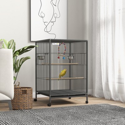 Akoasm 55 Inch Metal Parakeets Budgies Bird Cage & Bird House With Stainless Steel Bowls, Removable Tray-Gray