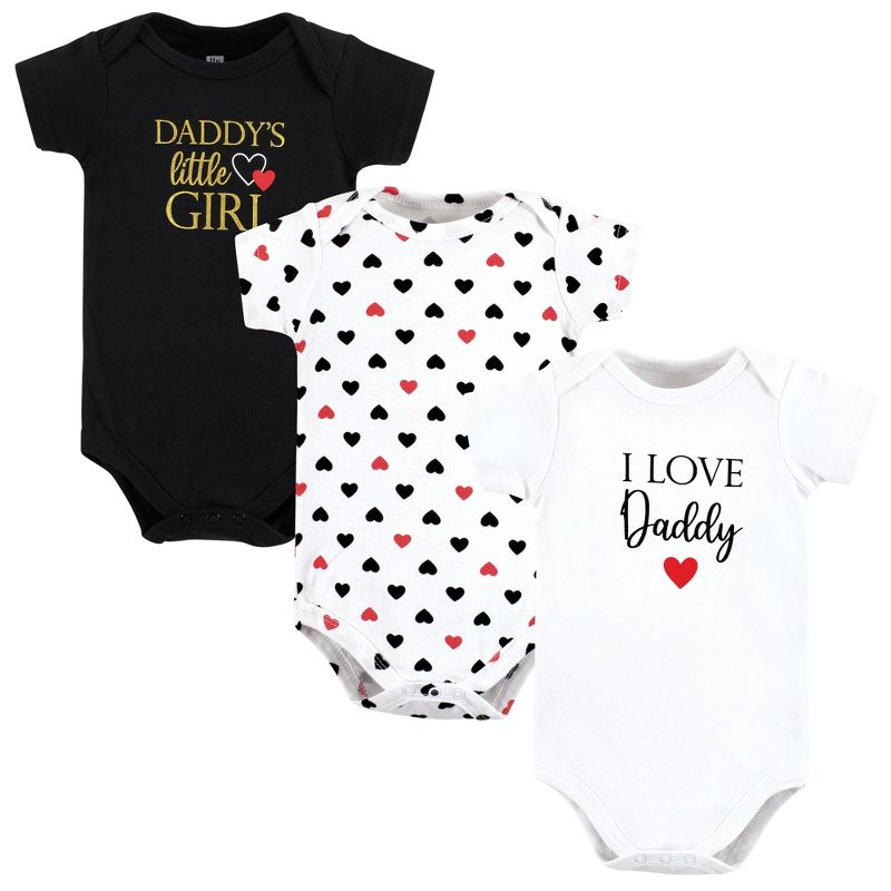 Hudson Baby Infant Girl Cotton Bodysuits, Girl Daddy Red Black 3Pk, 1 of 6