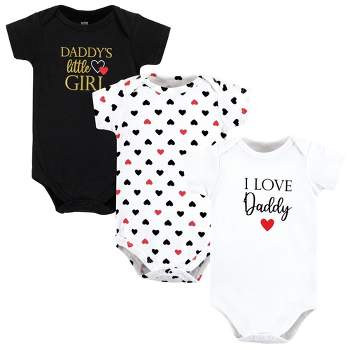 Hudson Baby Infant Girl Cotton Bodysuits, Girl Daddy Red Black 3Pk