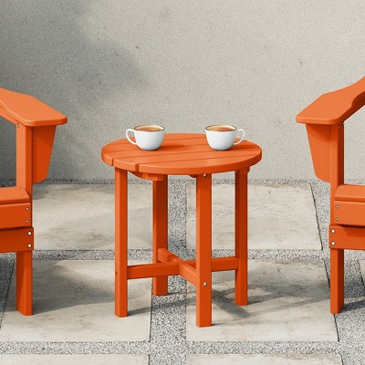 Orange HDPE Round Outdoor Side Table with Wood-Like Finish