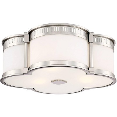 Minka Lavery Modern Ceiling Light Flush Mount Fixture 16 1/4" Polished Nickel Dimmable LED Etched White Glass for Bedroom Kitchen