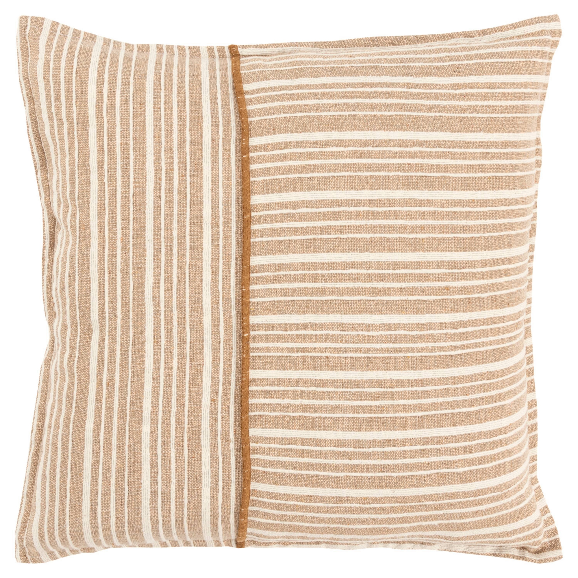 20"x20" Oversize Striped Poly Filled Square Throw Pillow Light Beige - Rizzy Home: Woven Texture, Embroidery