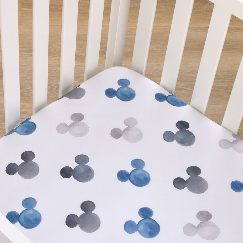Disney Mickey Mouse - Black, White and Blue Watercolor Mickey Ears Nursery Fitted Mini Crib Sheet, 3 of 6