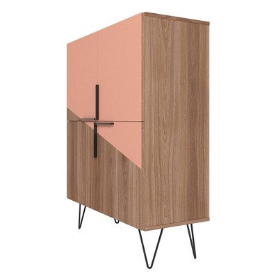 Brown and Pink Mid-Century Modern Low Cabinet with Hairpin Legs