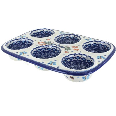 Blue Rose Polish Pottery Joy of Spring Muffin Pan