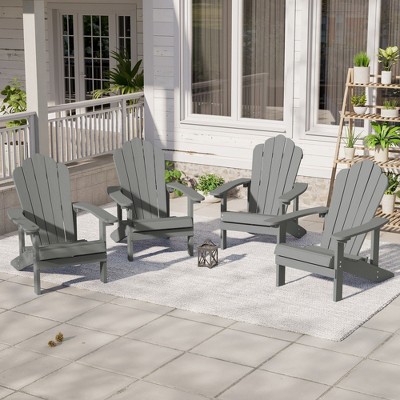 Sonkuki 4PCS Outdoor Faux Wood Adirondack Chairs, Patio Accent Chairs with High Back and Wide Seat for Garden, Backyard