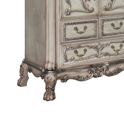 Vintage Bone White Ornate 5-Drawer Chest with Claw Feet