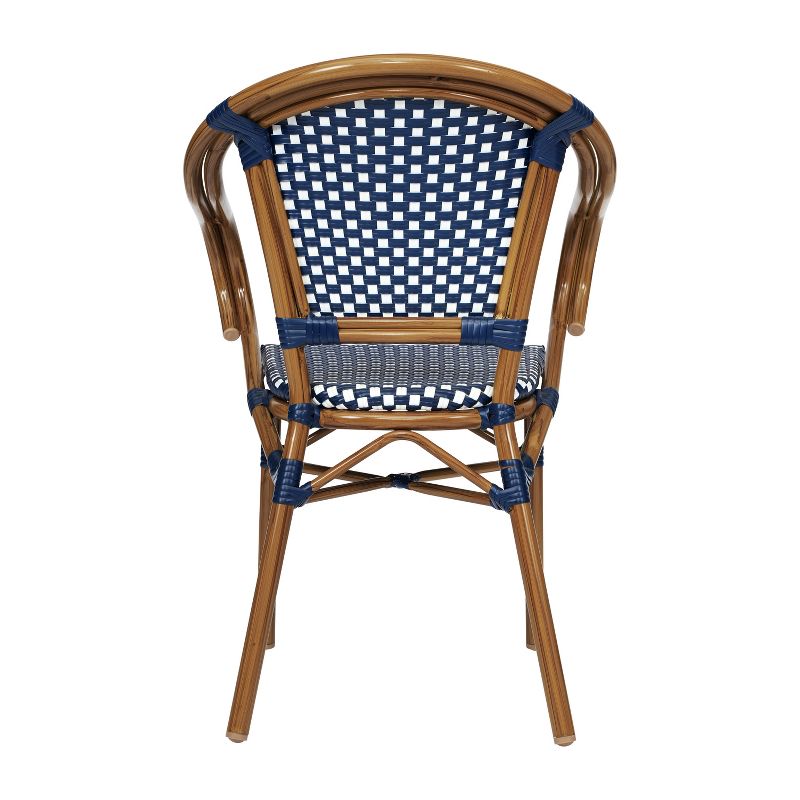 Flash Furniture Bordeaux Indoor/Outdoor Commercial French Bistro Stacking Chair with Arms, PE Rattan and Bamboo Print Aluminum Frame, 4 of 16